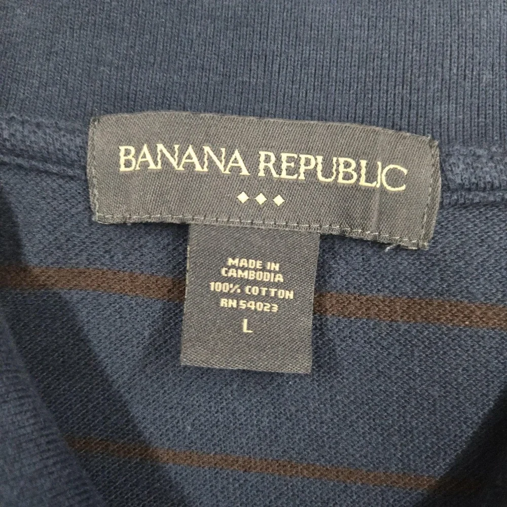Banana Republic Polo Shirt Mens Large Blue Stripe 100% Cotton Short Sleeve